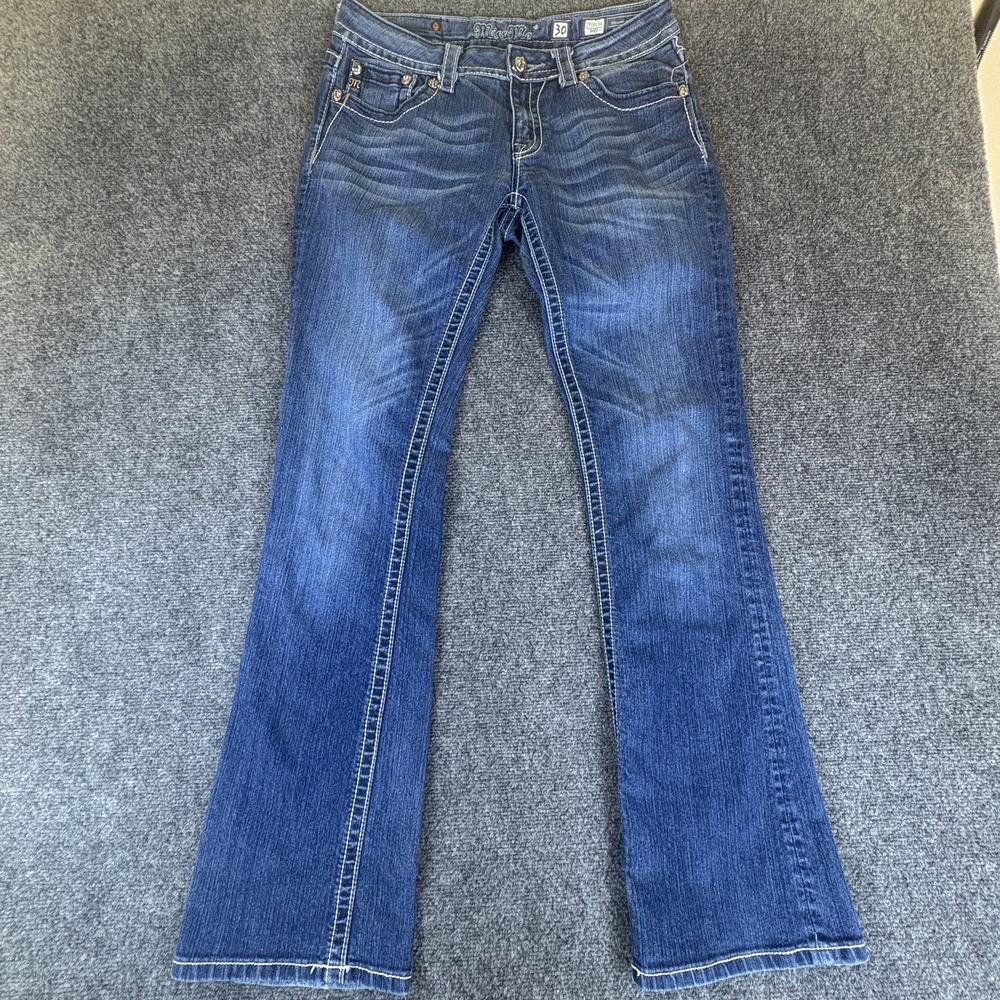 Miss Me Bootcut Jeans Womens 30x32.5 Blue Denim Cotton Low Rise Rhinestones